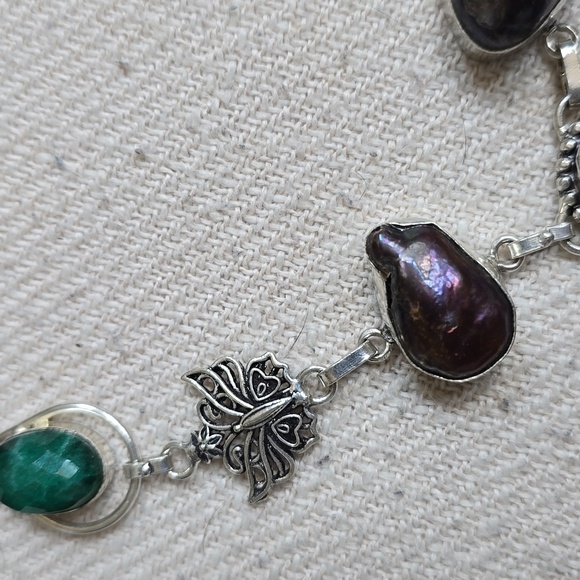 Rutile  quartz, Thahitian pearl, and green aventurine 925 necklace - Picture 3 of 7